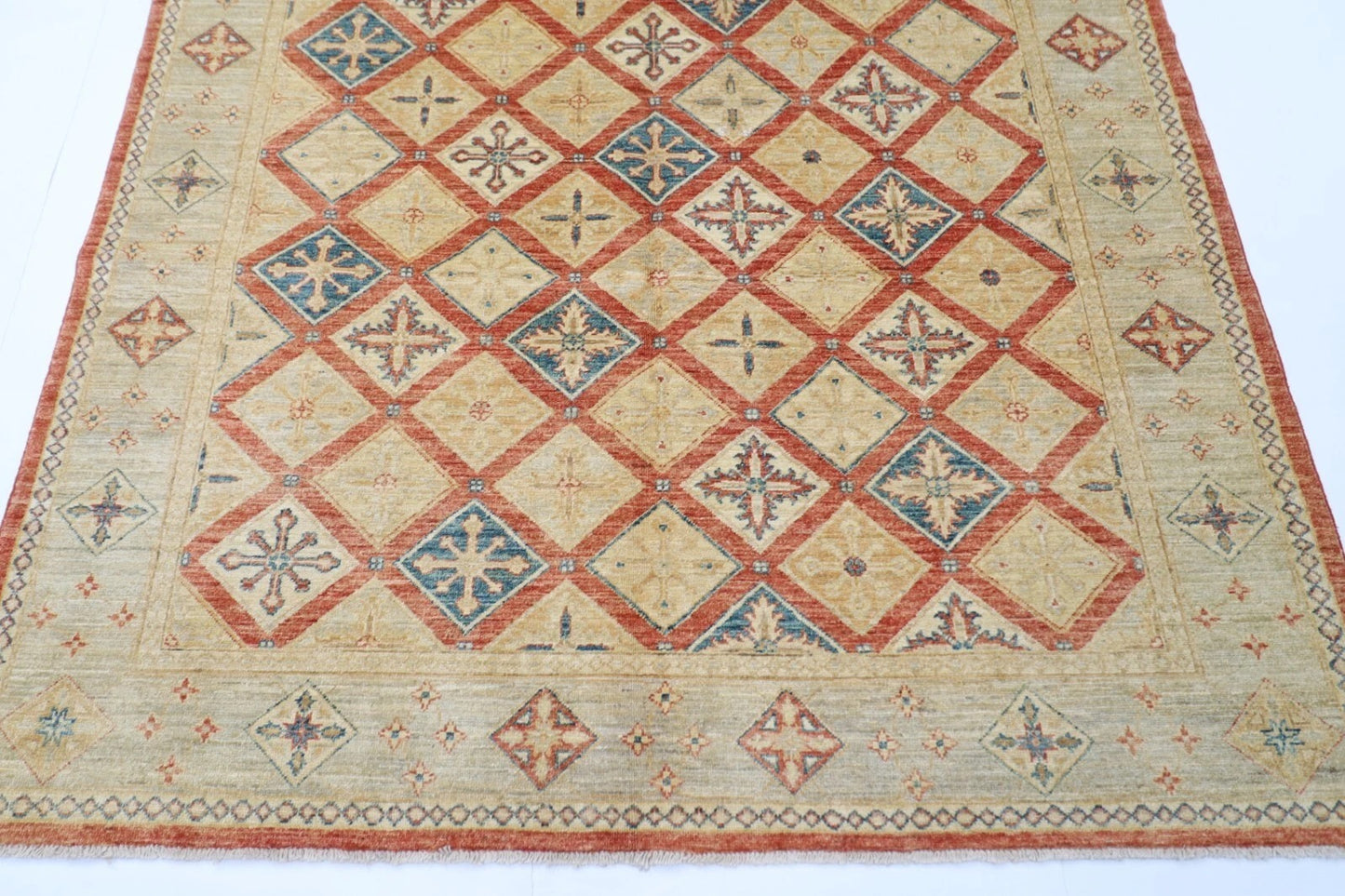 172 x 248 cm | Oriental Afghan Tribal Hand Knotted Veg Dye Wool Carpet