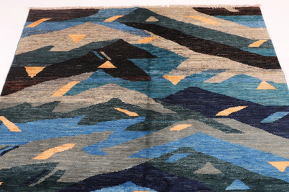 173 x 247 cm | Abstract Afghan Tribal Hand Knotted Veg Dye Wool Carpet