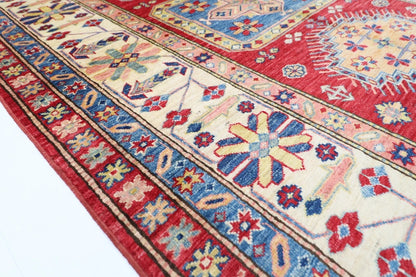 145 x 196 cm | Kazak Afghan Tribal Hand Knotted Veg Dye Wool Carpet