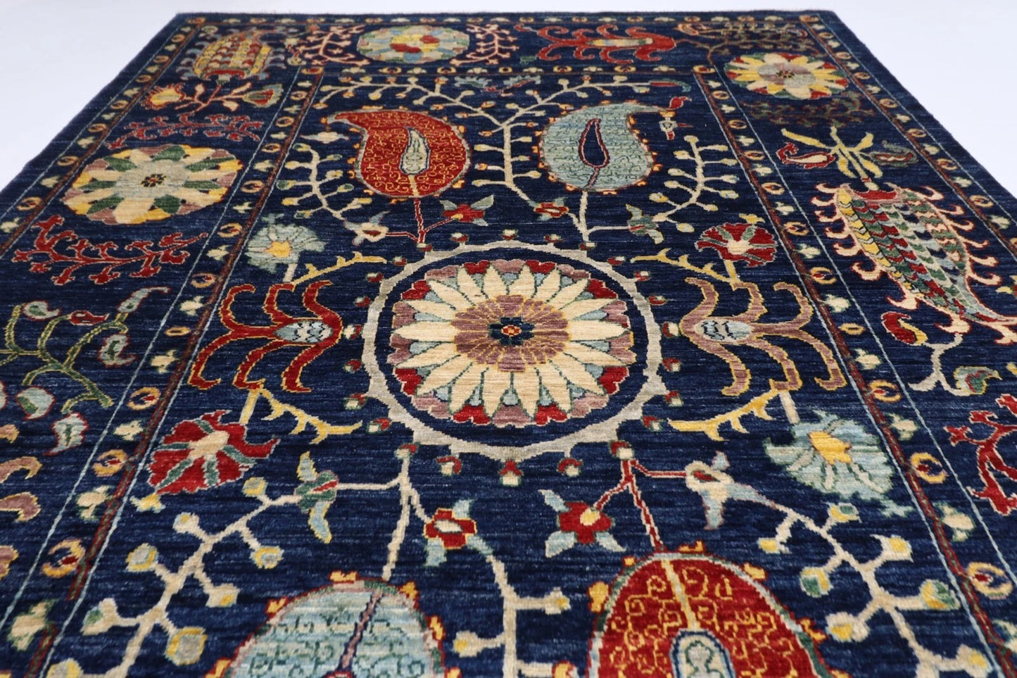 184 x 281 cm |  Suzani Blue Afghan Tribal Hand Knotted Veg Dye Wool carpet