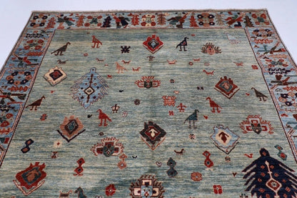 183 x 263 cm | Gabbeh Animal Blue Afghan Tribal Hand Knotted Veg Dye Wool Carpet