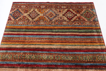 154 x 206 cm | Khorjun Afghan Tribal Hand Knotted Veg Dye Wool carpet