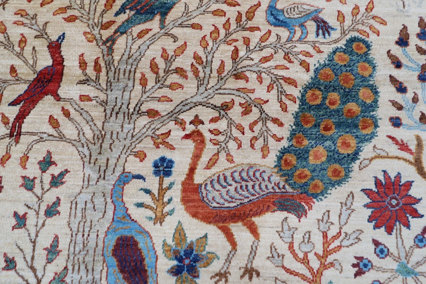 184 x 275 cm |  Birds Beige Afghan Tribal Hand Knotted Veg Dye Wool carpet