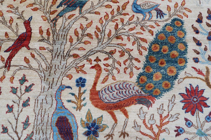 184 x 275 cm |  Birds Beige Afghan Tribal Hand Knotted Veg Dye Wool carpet