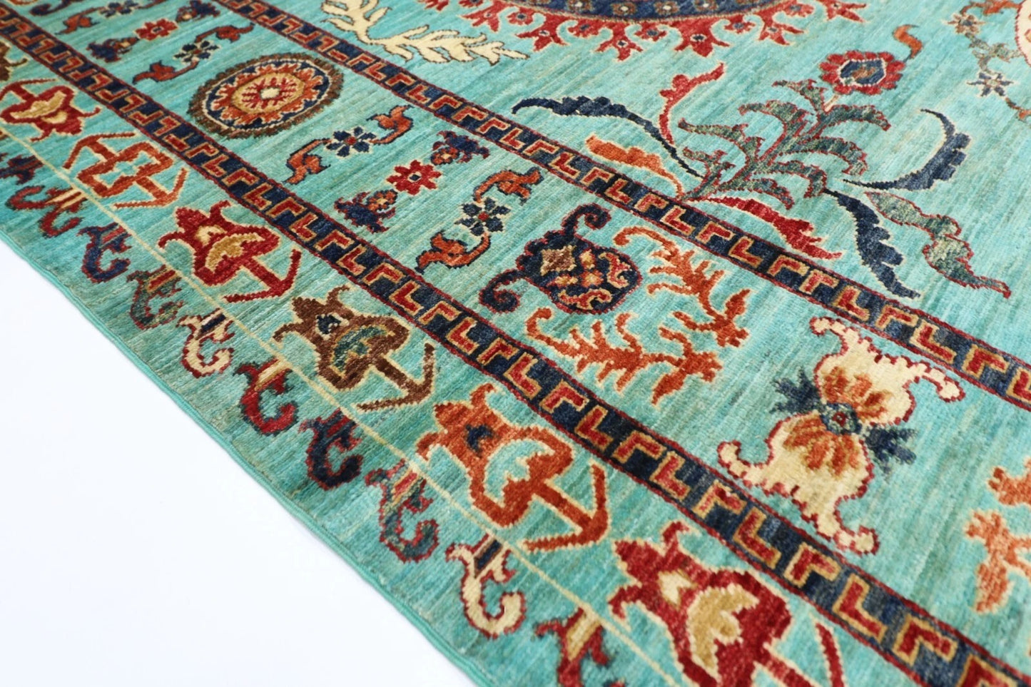 200 x 294 cm | Suzani Turquoise Afghan Tribal Hand Knotted Carpet