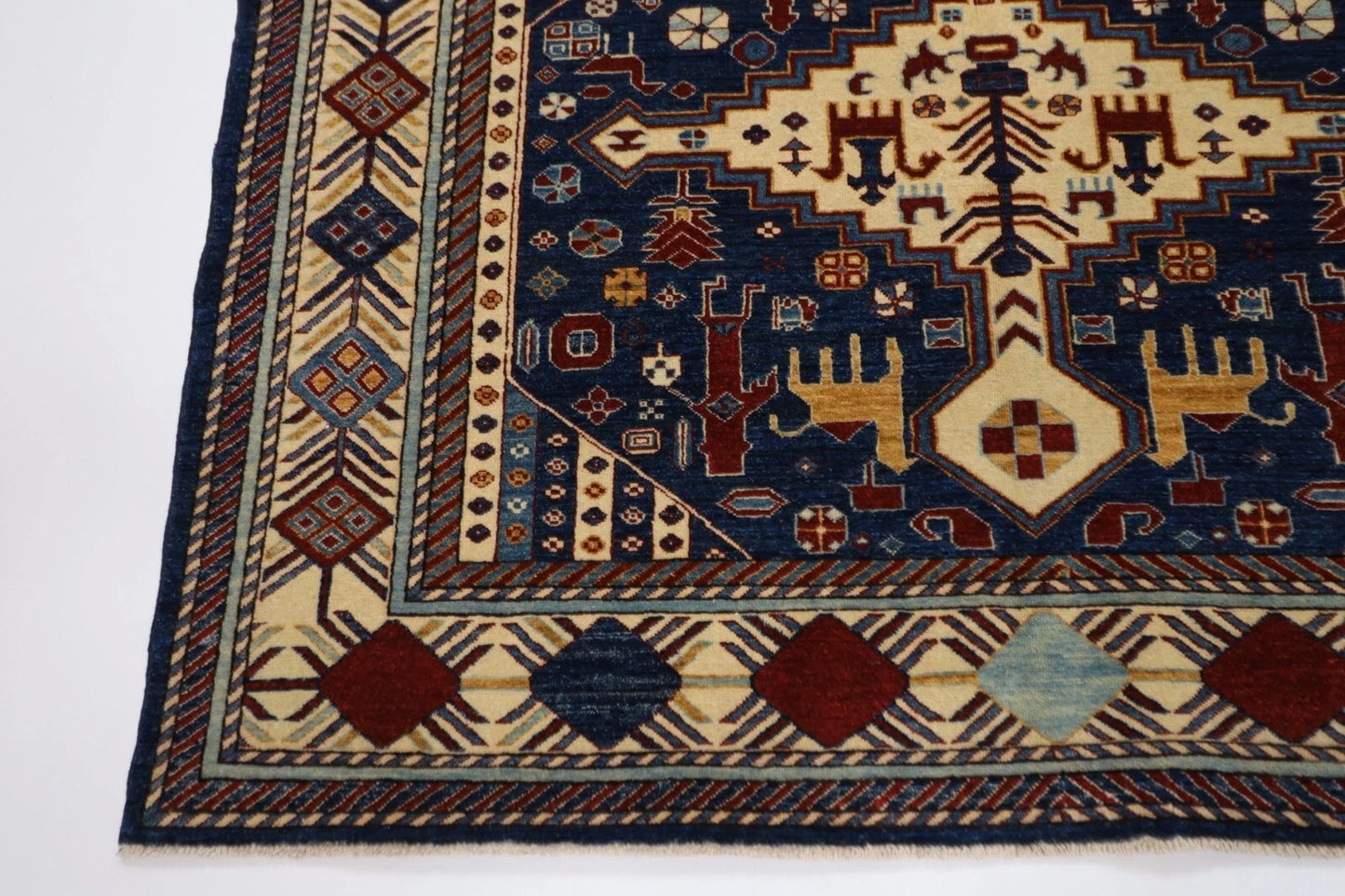 163 x 203 cm | Navy Afghan Tribal Hand Knotted Veg Dye Wool carpet