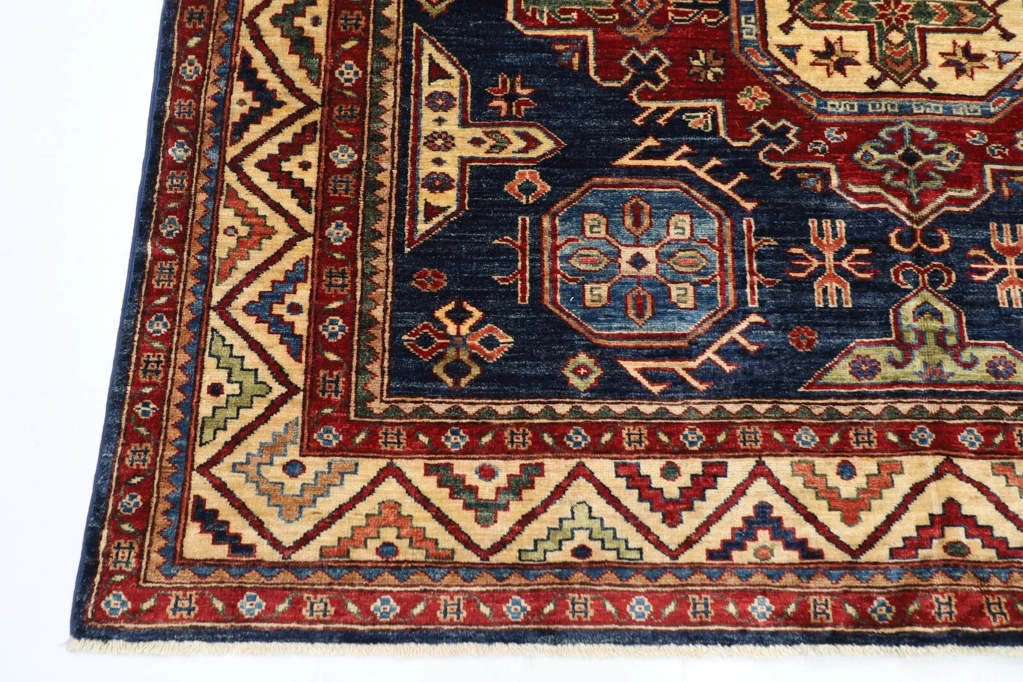 182 x 288 cm |  Kazak Blue Afghan Tribal Hand Knotted Veg Dye Wool carpet