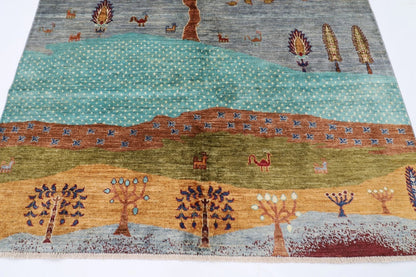 170 x 235 cm | Landscape Afghan Tribal Hand Knotted Veg Dye Wool Carpet