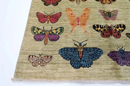 149 x 199 cm | Butterflies Afghan Tribal Hand Knotted Veg Dye Wool Carpet