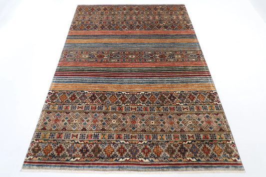 175 x 240 cm | Striped Afghan Tribal Hand Knotted Veg Dye Wool Carpet