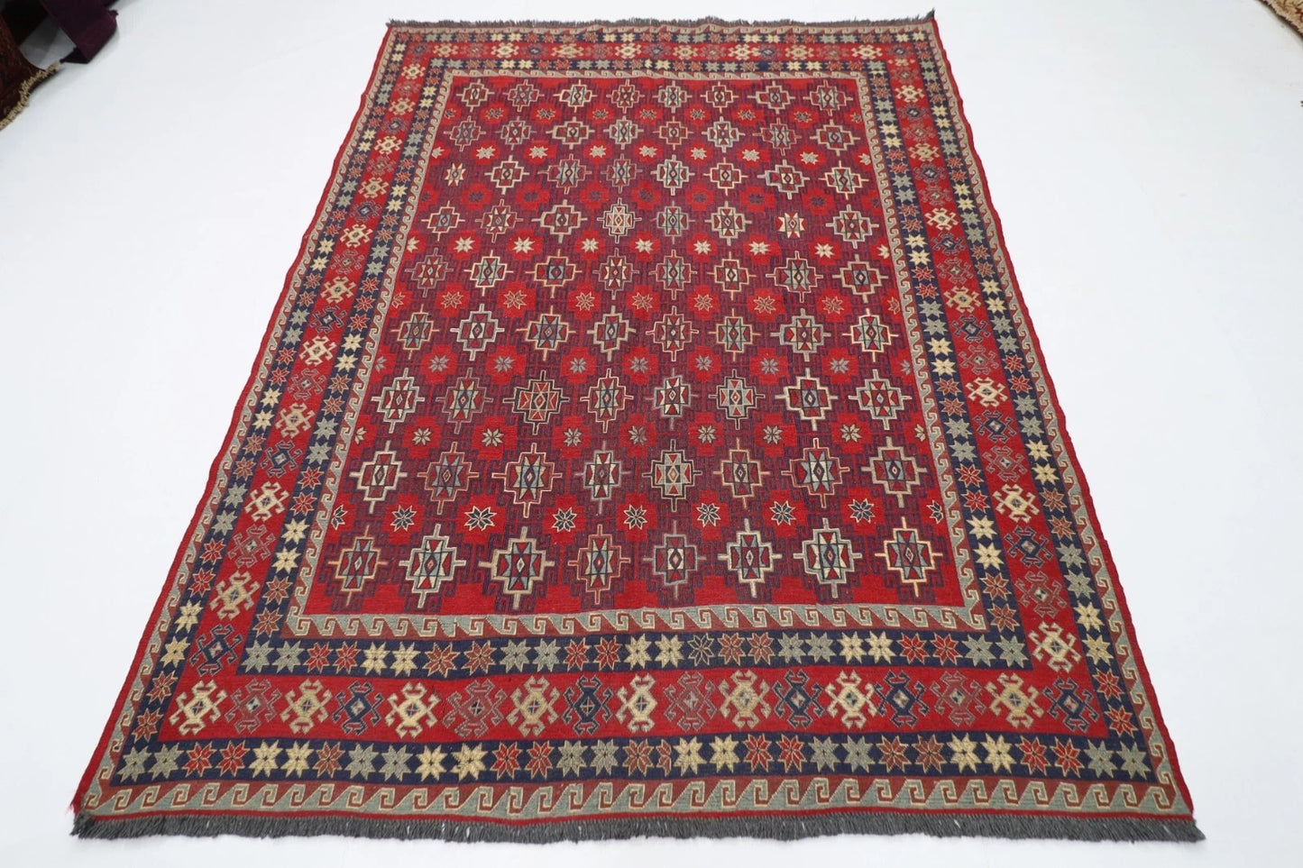 180 x 231 cm | Sumak Afghan Tribal Hand Knotted Veg Dye Wool Kilim