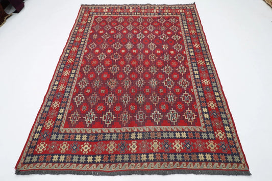 180 x 231 cm | Sumak Afghan Tribal Hand Knotted Veg Dye Wool Kilim