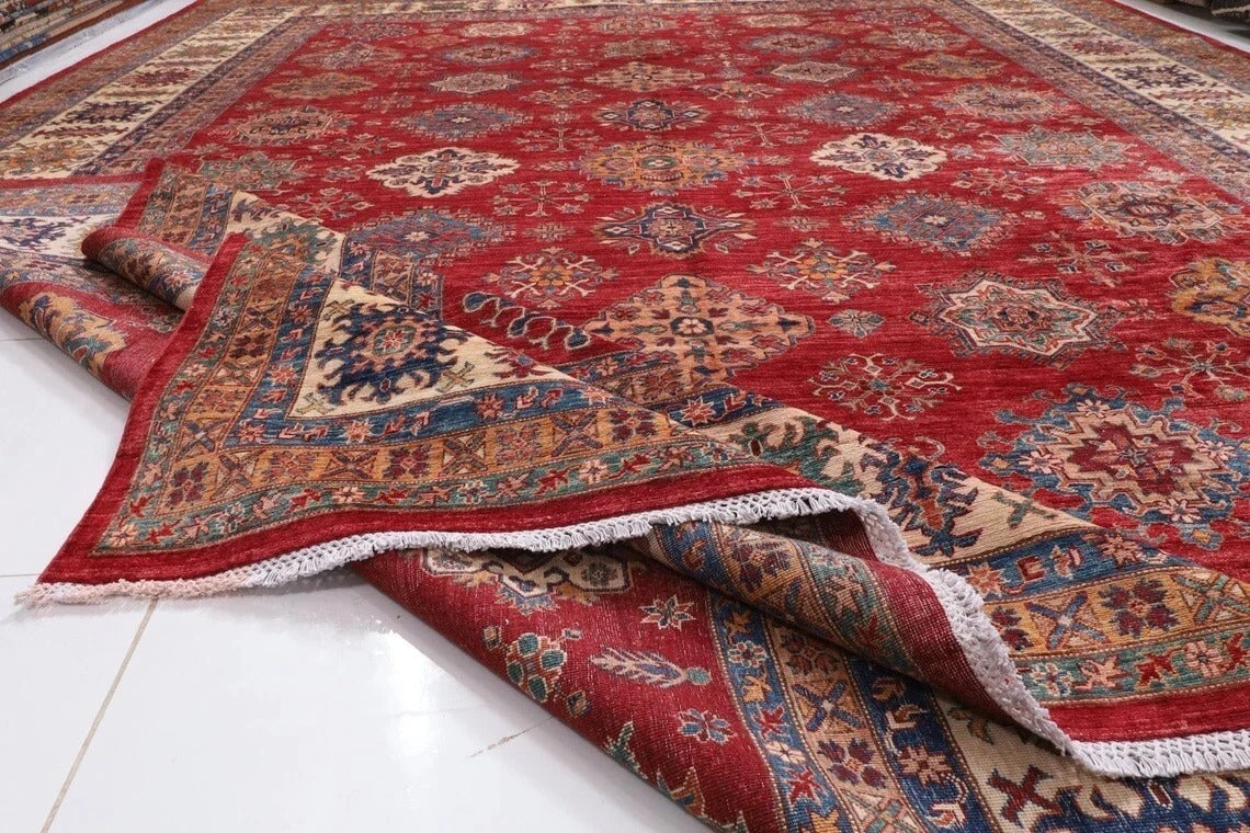 382 x 513 cm | Beautiful timeless red Afghan Kazak Handmade carpet