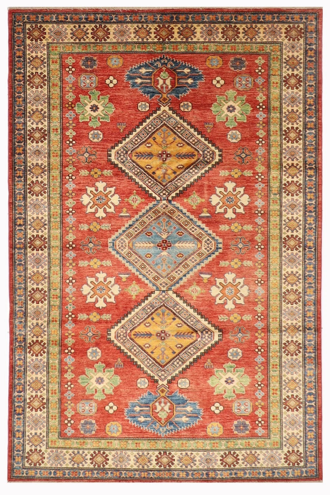 170 x 242 cm | Kazak Afghan Tribal Hand Knotted Veg Dye Wool Carpet