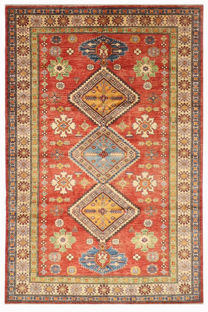 170 x 242 cm | Kazak Afghan Tribal Hand Knotted Veg Dye Wool Carpet