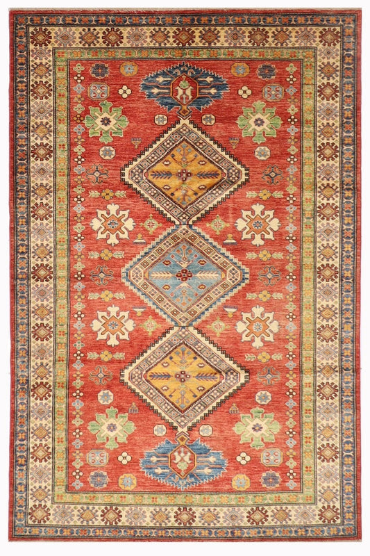 170 x 242 cm | Kazak Afghan Tribal Hand Knotted Veg Dye Wool Carpet