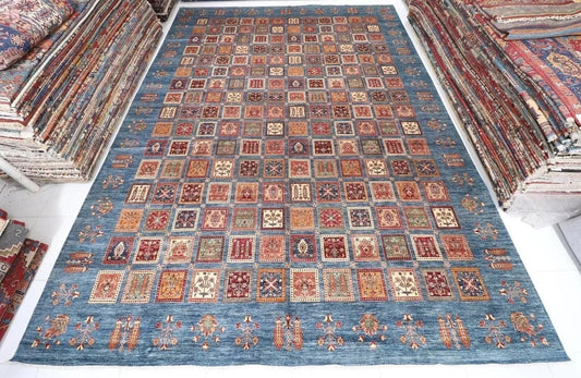400 x 560 cm | Bakhtiari Large Size Area Rug Afghan Hand Knotted Carpet Blue Color Rug
