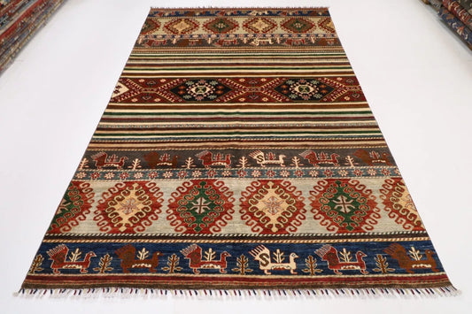 196 x 299 cm | Striped Afghan Tribal Hand Knotted Carpet