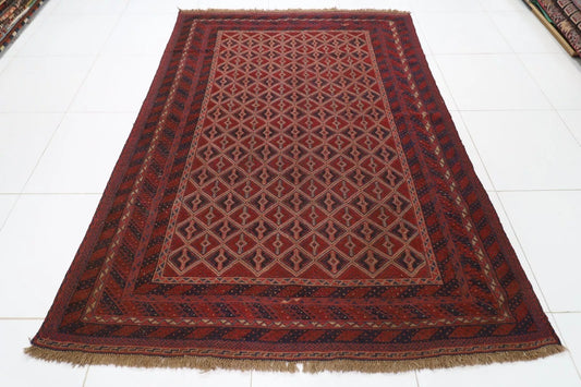 190 x 259 cm | Barjesta Red Flat Weaved Afghan Tribal Hand Knotted Carpet Kilim