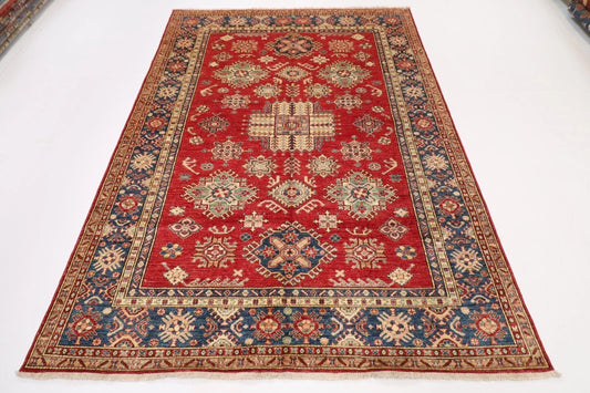 188 x 268 cm | Kazak Red Afghan Tribal Hand Knotted Veg Dye Wool Carpet