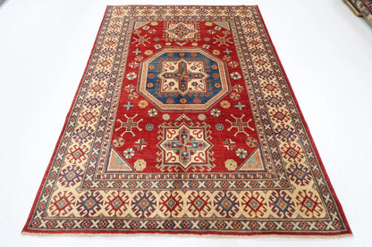 177 x 248 cm | Kazak Afghan Tribal Hand Knotted Veg Dye Wool Carpet