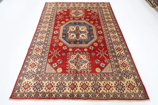 177 x 248 cm | Kazak Afghan Tribal Hand Knotted Veg Dye Wool Carpet