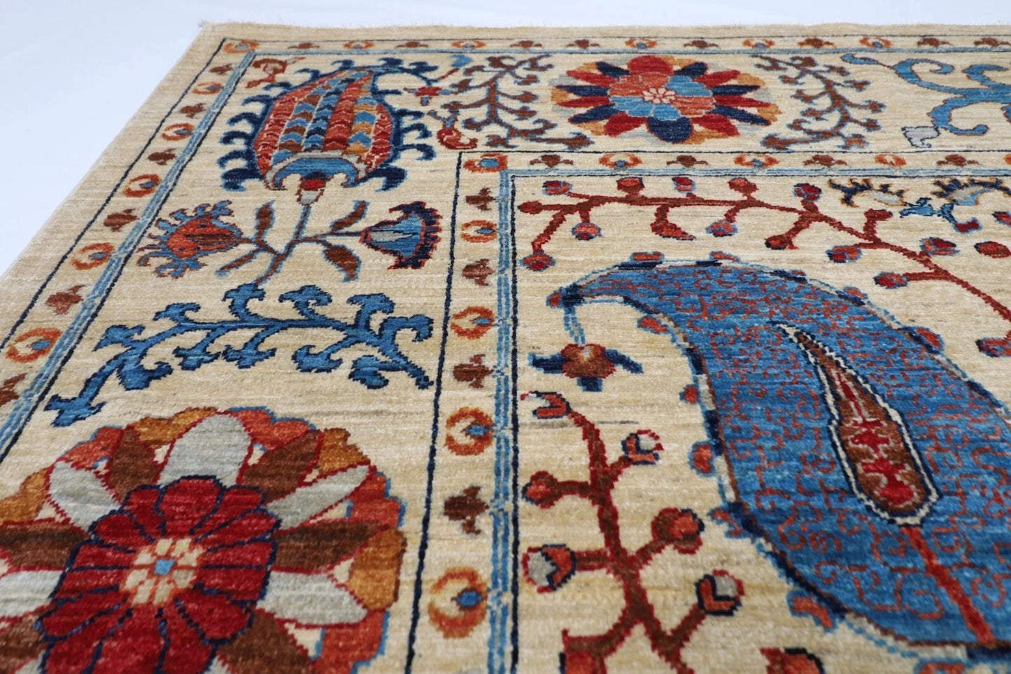 184 x 268 cm |  Suzani Beige Afghan Tribal Hand Knotted Veg Dye Wool carpet