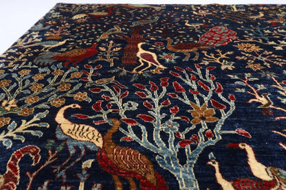 275 x 355 cm | Birds Navy Afghan Tribal Hand Knotted Carpet