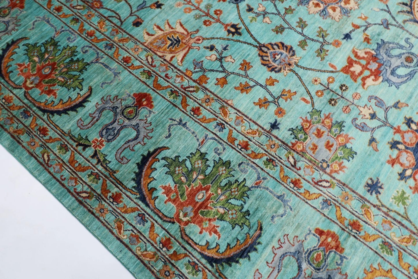 360 x 448 cm | Aryana Turquoise Afghan Tribal Hand Knotted Carpet