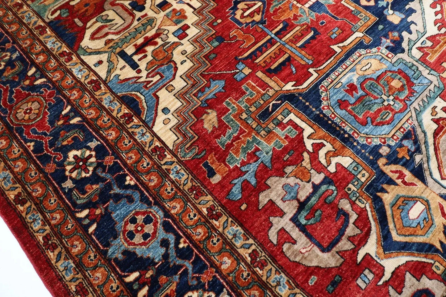 368 x 461 cm | Afghan Heriz Red Handmade Large Size Area Rug Hand Knotted Carpet Living Room Rug
