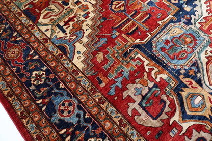 368 x 461 cm | Afghan Heriz Red Handmade Large Size Area Rug Hand Knotted Carpet Living Room Rug