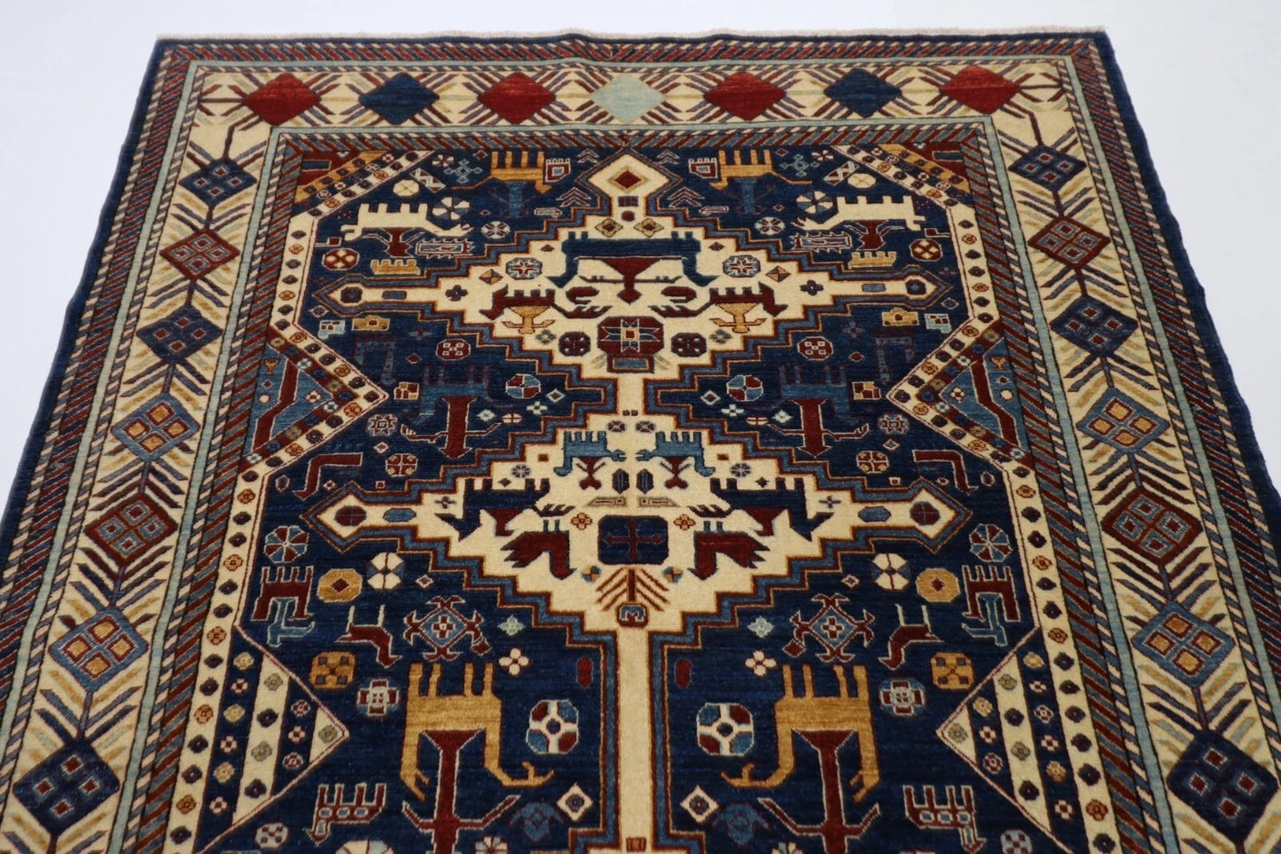 163 x 203 cm | Navy Afghan Tribal Hand Knotted Veg Dye Wool carpet