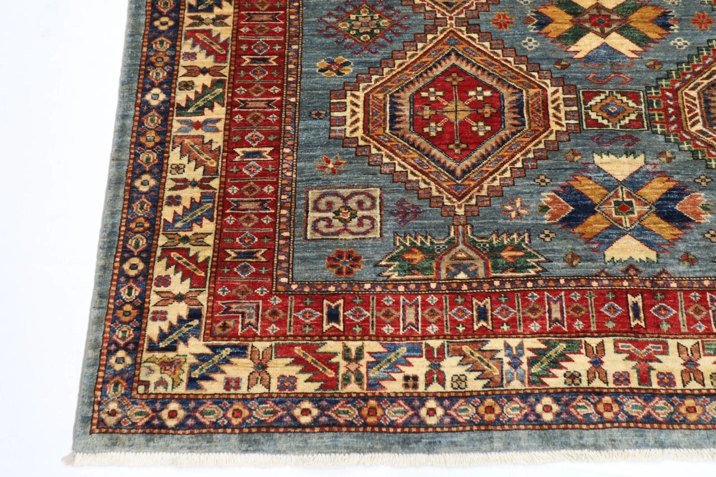 189 x 270 cm |  Kazak Blue Afghan Tribal Hand Knotted Veg Dye Wool carpet
