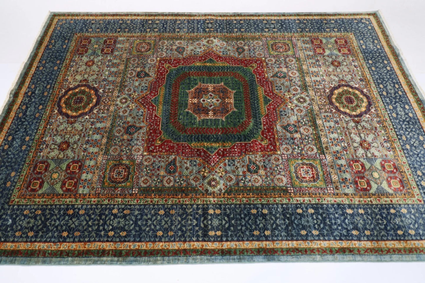 174 x 246 cm | Mamluk Afghan Tribal Hand Knotted Veg Dye Wool Carpet