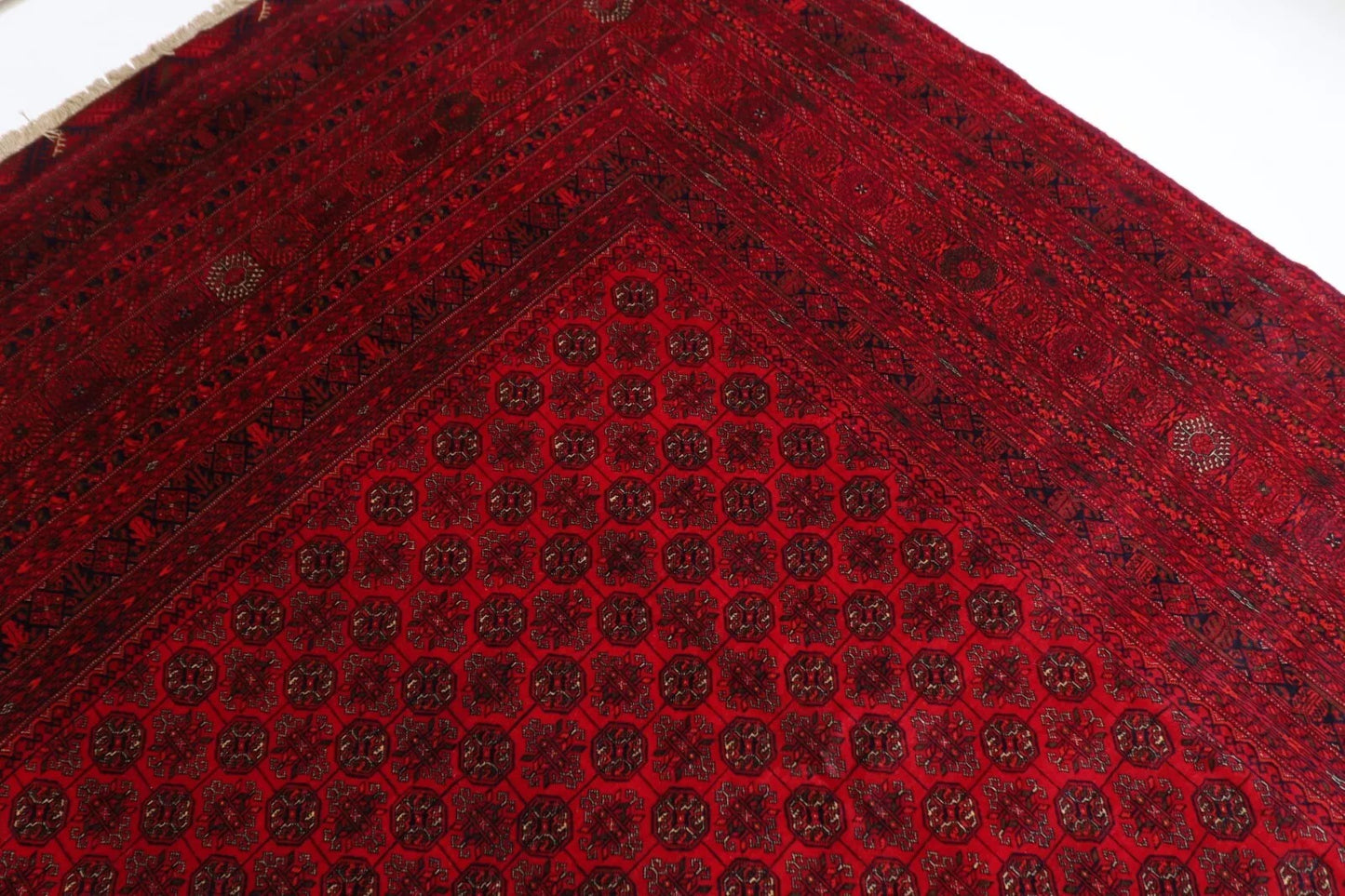 296 x 385 cm | Fine Bokhara Afghan Hand Knotted Carpet