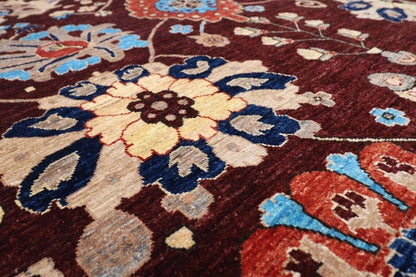 185 x 280 cm | Floral Brown Afghan Tribal Hand Knotted Veg Dye Wool Carpet