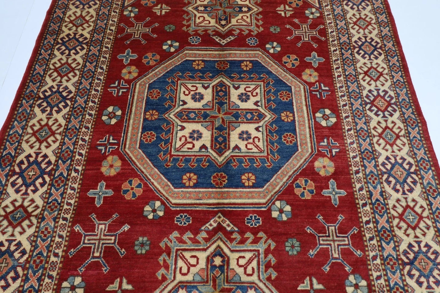 177 x 255 cm | Kazak Afghan Tribal Hand Knotted Veg Dye Wool Carpet