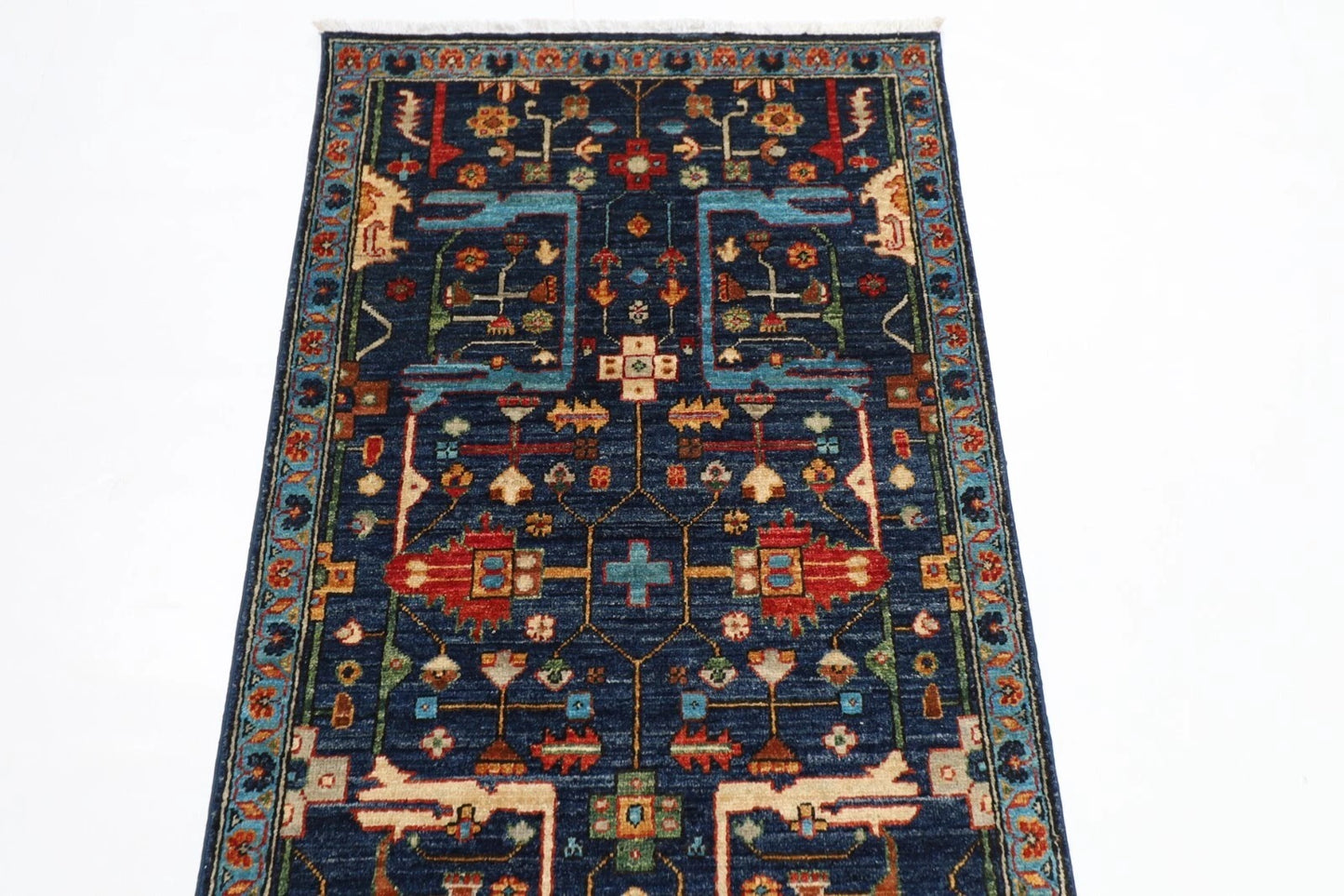 84 x 305 cm | Navy Blue Afghan Tribal Hand Knotted Wool Runner