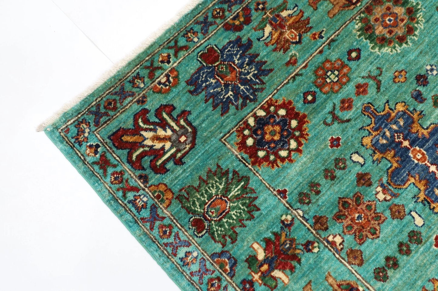 172 x 241 cm | Turquoise Afghan Tribal Hand Knotted Veg Dye Wool Carpet