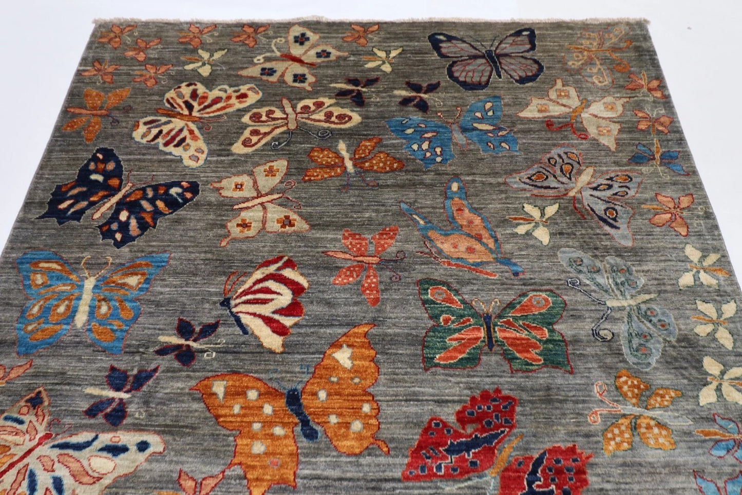 175 x 241 cm | Butterfly Afghan Tribal Hand Knotted Veg Dye Wool Carpet