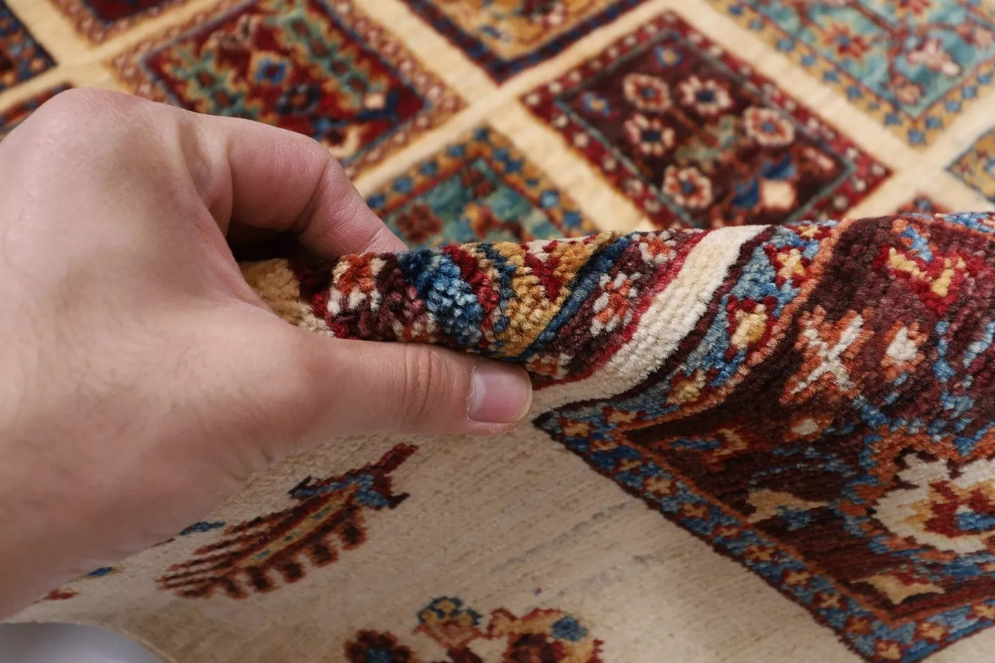 123 x 174 cm | Bakhtiari Afghan Tribal Hand Knotted Veg Dye Wool carpet
