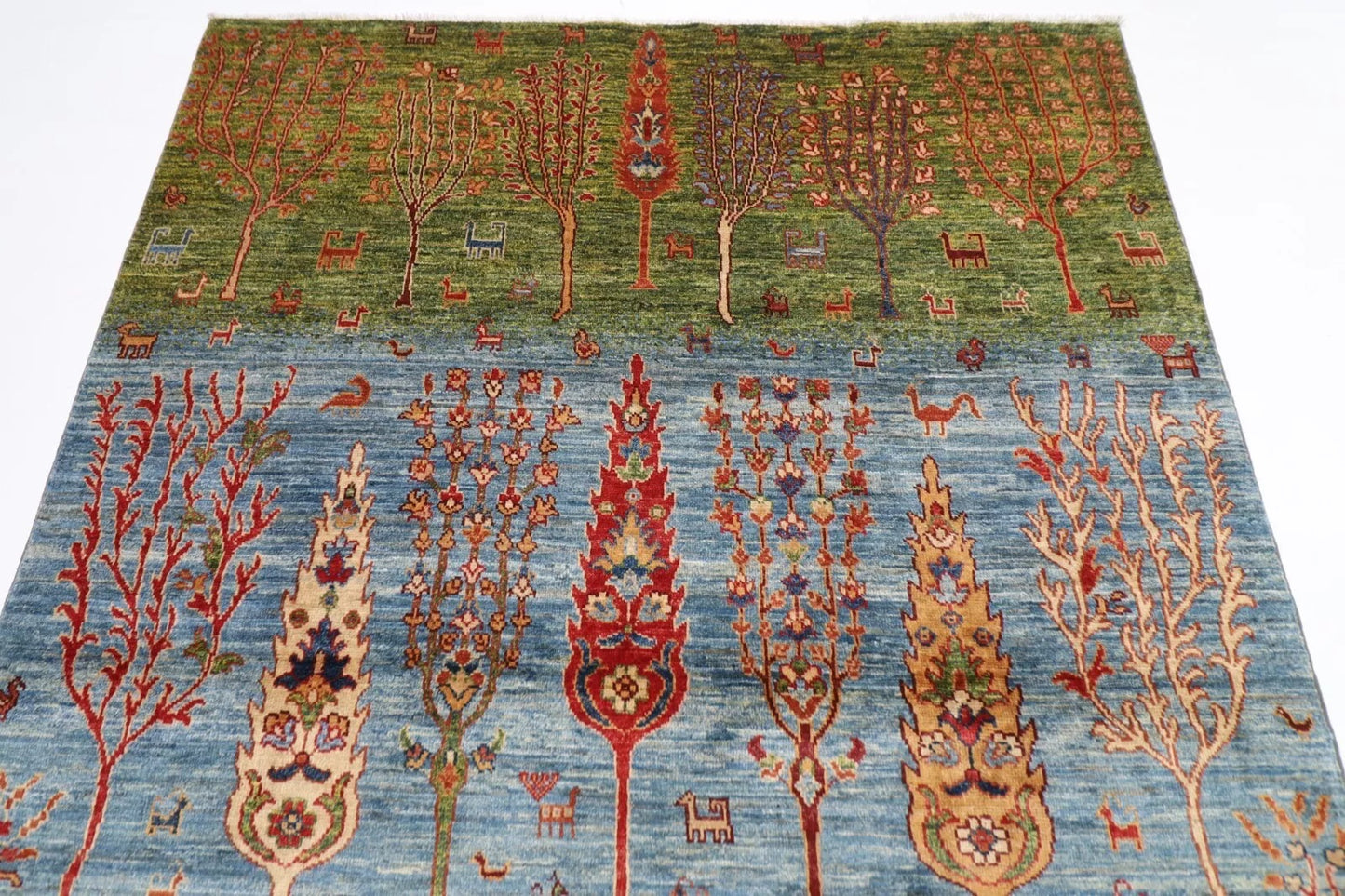 153 x 203 cm | Trees Afghan Tribal Hand Knotted Veg Dye Wool carpet