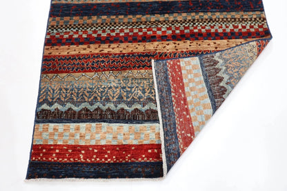 127 x 173 cm | Striped Afghan Tribal Hand Knotted Veg Dye Wool carpet