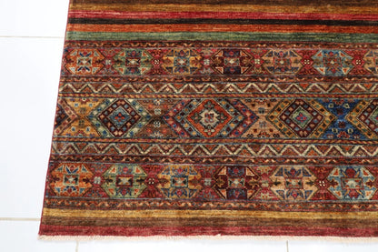 180 x 248 cm | Striped Afghan Tribal Hand Knotted Veg Dye Wool Carpet