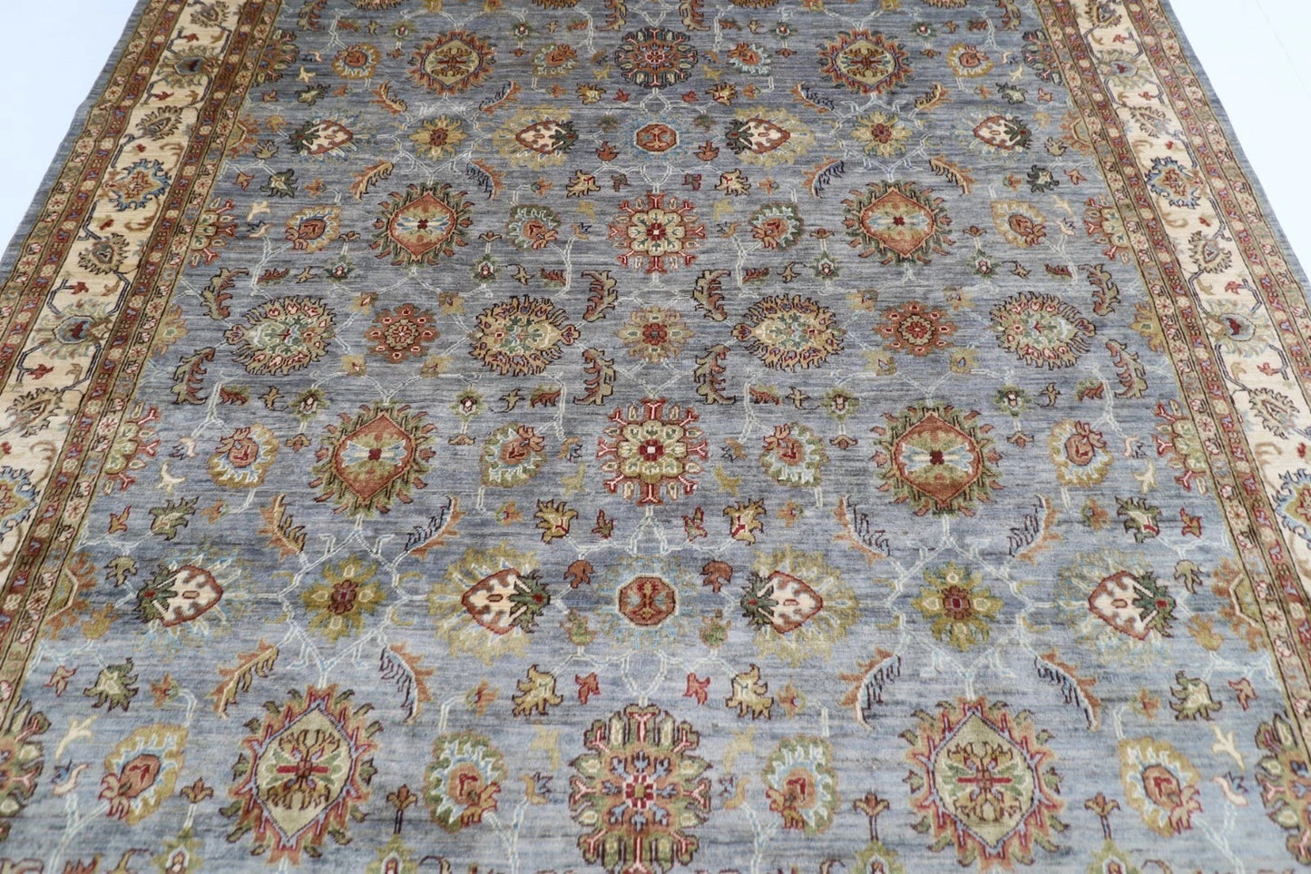 276 x 360 cm | Blueish Grey Afghan Tribal Hand Knotted Carpet