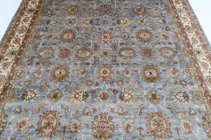 276 x 360 cm | Blueish Grey Afghan Tribal Hand Knotted Carpet