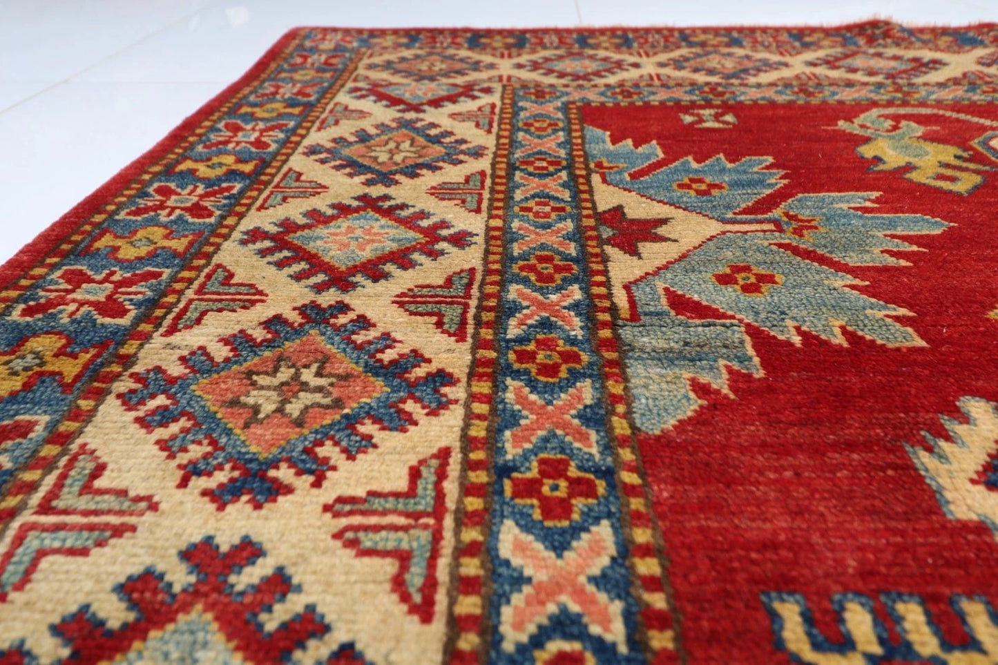 175 x 231 cm | Kazak Afghan Tribal Hand Knotted Veg Dye Wool Carpet