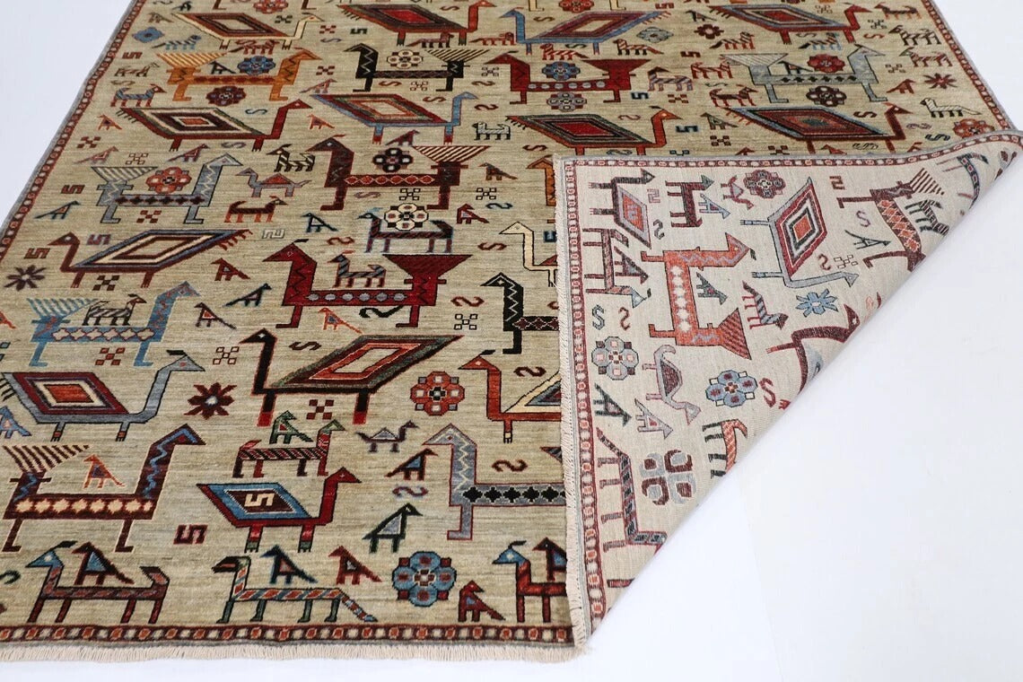 250 x 301 cm | Animal Print Afghan Tribal Hand Knotted Carpet