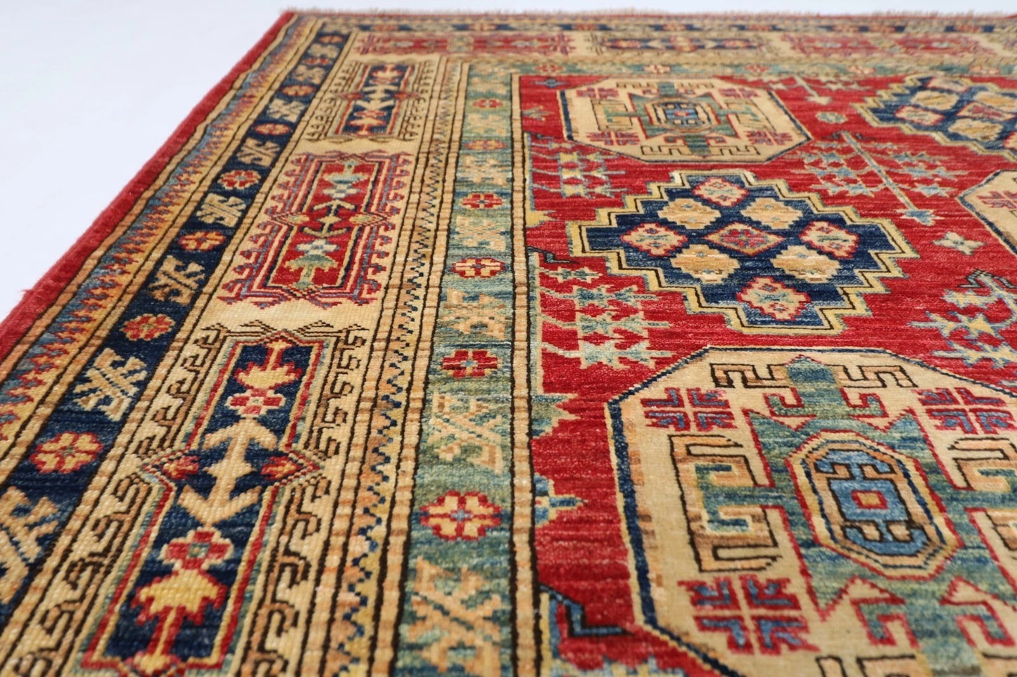 172 x 253 cm | Kazak Afghan Tribal Hand Knotted Veg Dye Wool Carpet