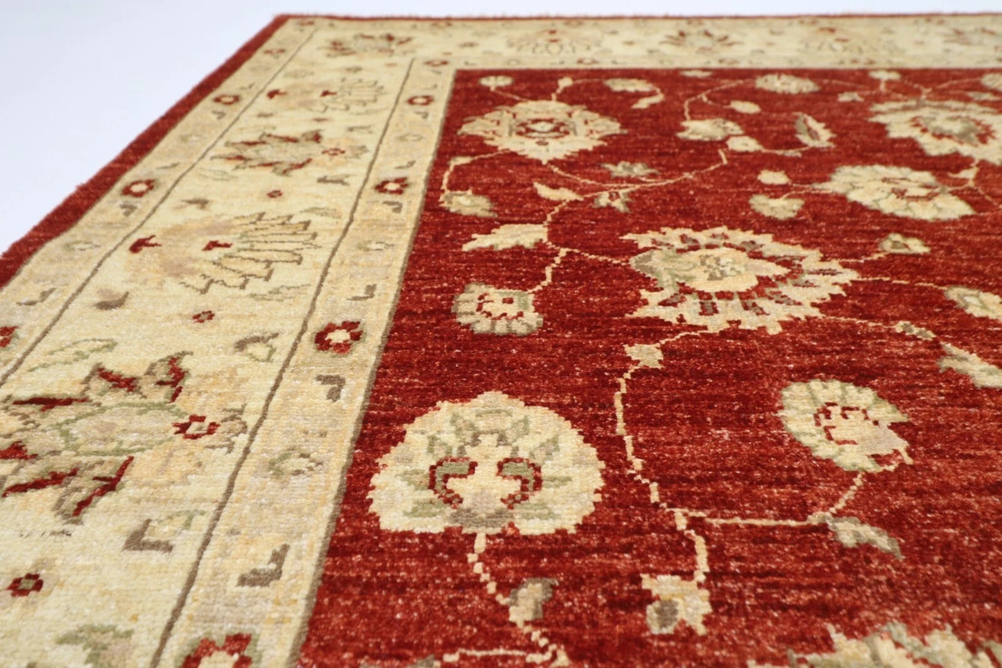 172 x 234 cm | Floral Afghan Tribal Hand Knotted Veg Dye Wool Carpet